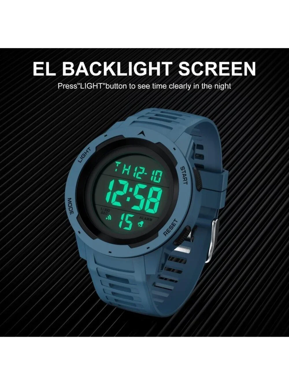 Men's All Blue Analog Quartz Rubber Strap Military Waterproof LED Digital Watch